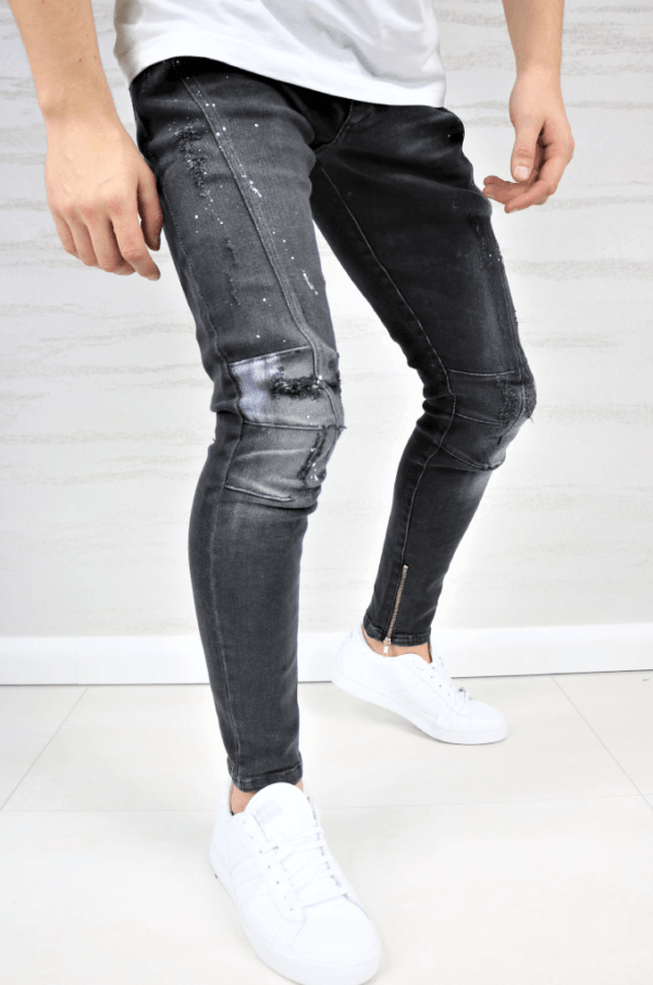 Spodnie jeansowe męskie czarne z farbą