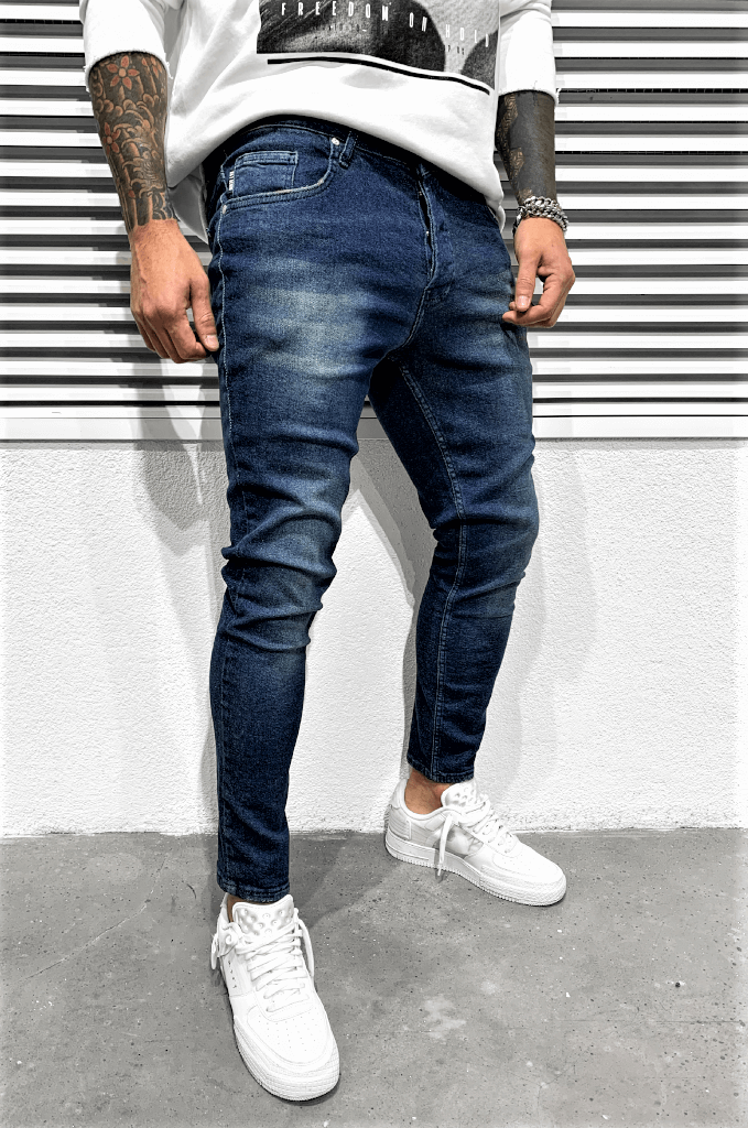 Spodnie rurki męskie jeansowe niebieskie