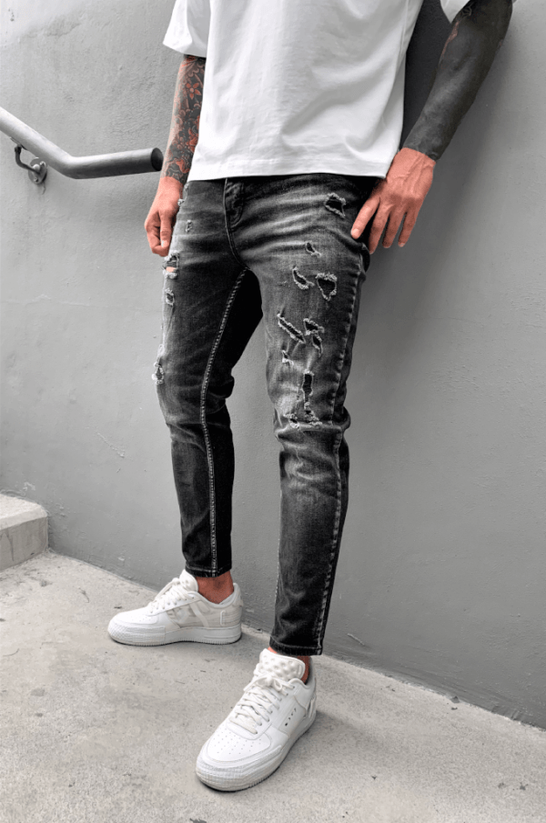 Spodnie jeansowe męskie czarne z przetarciami