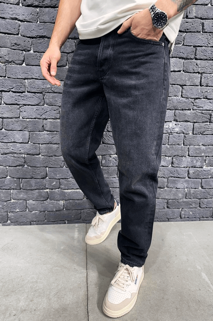 Spodnie Jeansowe męskie baggy szzerokie w kroku nogawki w kolorze czarnym