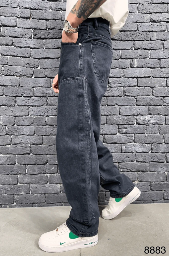 Spodnie Jeansowe męskie baggy szzerokie w kroku nogawki w kolorze czarnym