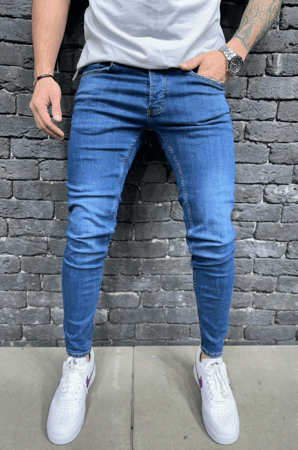 Niebieskie Spodnie jeansowe męskie rurki