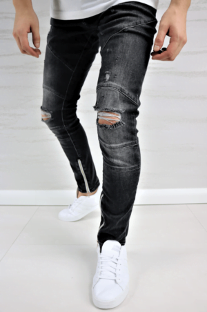 Spodnie jeansowe męskie slim fit czarne z dziurami w kolanach