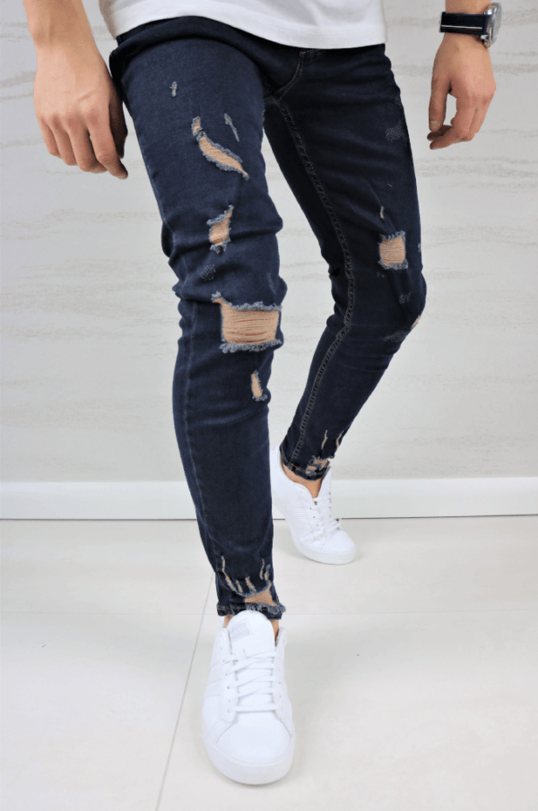 Spodnie jeansowe męskie rurki z przetarciami