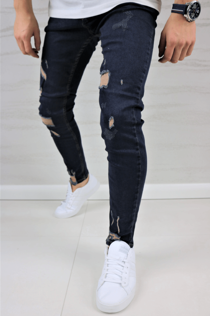 Spodnie jeansowe męskie rurki z przetarciami