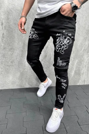 Spodnie jeansowe męskie czarne z miśkiem