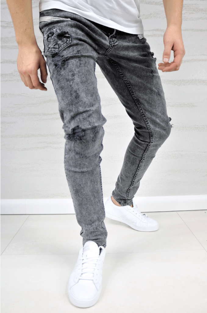 Spodnie jeansowe męskie slim fit szare z przetarciami
